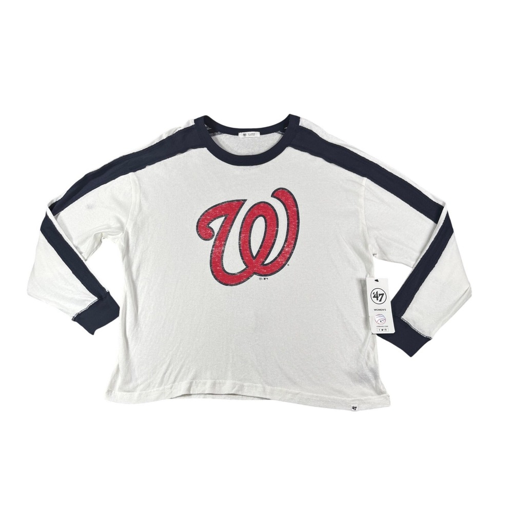 47 Brand Washington Nationals Womens XL Long Sleeve Raglan T-Shirt White Navy